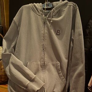 NWTO Psycho Bunny Full-Zip Grey Cotton Hoodie - Size Large